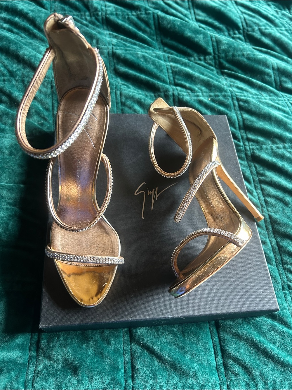 Giuseppe Zanotti Gold Crystal-Strap Stiletto Sandals